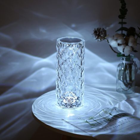 MINKUROW Lampada Da Tavolo In Cristallo Di Diamante, Usb Ricaricabile, Lampada Da Comodino Touch Control, 3 Colori Di Illuminazione/Luminosità Regolabile/Raggi Rosa Cristallo Per Camera Da Letto (1/5)