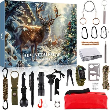 Calendario de Adviento de Navidad, Kit de Supervivencia 24 en 1, Herramientas de Supervivencia, Calendario de Adviento, Cuenta Regresiva, Regalo Sorpresa de Navidad