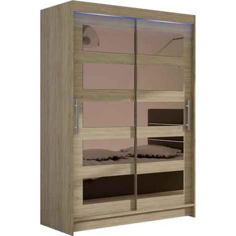 Armoire Closico 111, Sonoma chêne, 200x120x58cm, Portes d'armoire: Coulissantes, Nombre d'étagères: 5, LED (1/4)