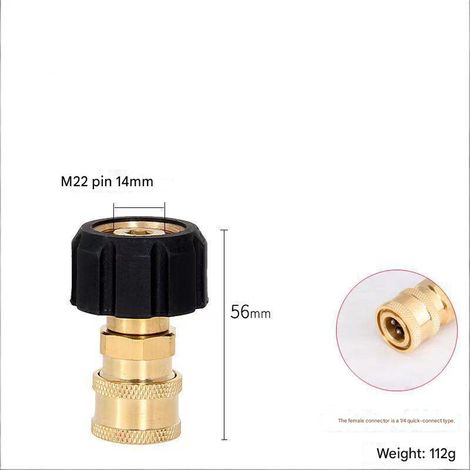 Hochdruckreiniger-Adapter M22 Innengewinde auf 1/4 Zoll, 14 mm Innendurchmesser, Messing-Schnellkupplung, Schnellanschluss-Schlauchanschluss für Hochdruckreinigerpistole
