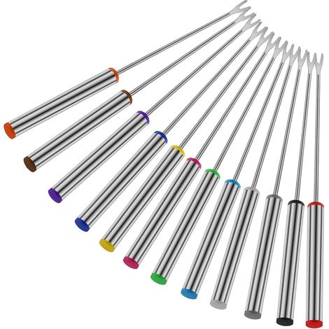 Forchette da fonduta in acciaio inox da 12 pezzi, 24 cm, con manici resistenti al calore, per formaggio, fonduta, arrosto e carne