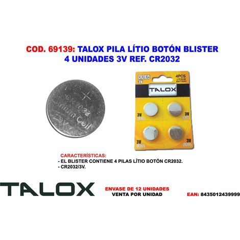 Piles bouton au lithium CR2032 Blister 4 unités 3V TALOX