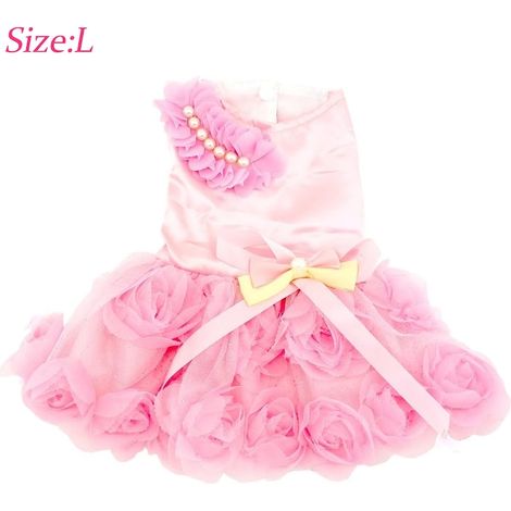 Robe pour chien et chaton en tissu plissé rose, taille L, vêtement mignon et confortable pour petit animal (1/5)
