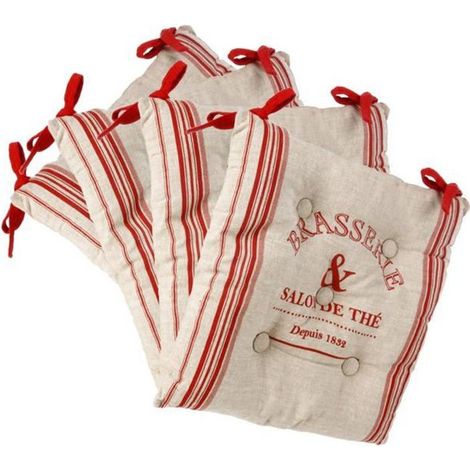 Lot de 4 galettes de chaises rembourrées avec attaches en lin rouge, confort et élégance pour votre mobilier (1/4)