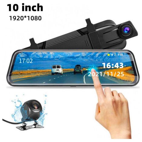 Mise à niveau 10'' Mirror Dash Cam Vision nocturne avant et arrière 1080P Caméra de recul FHD Full Touch Screen Enregistreur de voiture avec enregistrement en boucle, G-Sensor, Moniteur de stationneme (1/4)