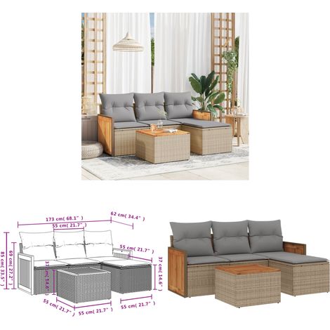 5-tlg. Garten-Sofagarnitur mit Kissen Beige Poly Rattan - Gartenmöbel - Gartensorte - Lounge Set - Rattan Möbel - Outdoor Furniture - Home & Living (1/3)