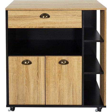 The Home Deco Factory – Desserte de cuisine déplaçable avec roulettes – Rangement marron et noir – Idéale pour condiments et petits objets