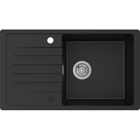 CECIPA Lavello 1 vasca con gocciolatoio Nero 78x45cm Lavello da incasso Due sensi di installazione Lavello da cucina in Quarzo e resina