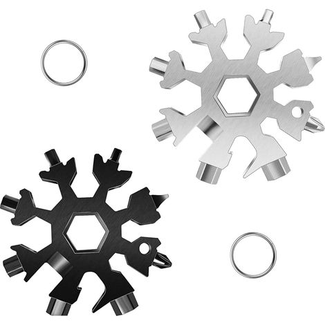 Outil multifonction pour flocon de neige 18 en 1 Outil Tout Puissant en acier inoxydable portatif pour les voyages quotidiens Camping Adventure Daily Tools , 2Pcs Argent Noir (1/5)