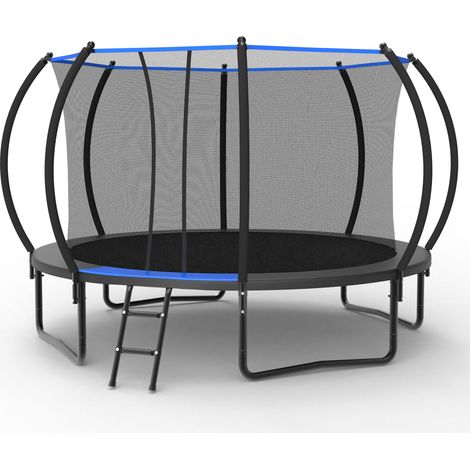 Rundes Trampolin 366 cm Outdoor mit Sicherheitsnetz und Leiter für Garten, Stahl, Schwarz-Blau - PANGIVO (1/5)
