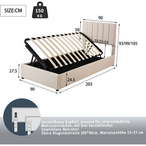Polsterbett aus Stoff in Beige 203 x 90 x 105 cm HOMAIRE (1/5)