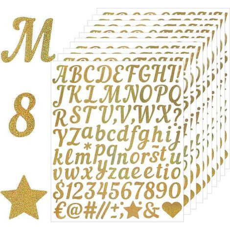12 fogli di adesivi con lettere,adesivi con nomi dell'alfabeto,adesivi con lettere dell'alfabeto,adesivi per valigie,biglietti d'auguri,argento (1/5)