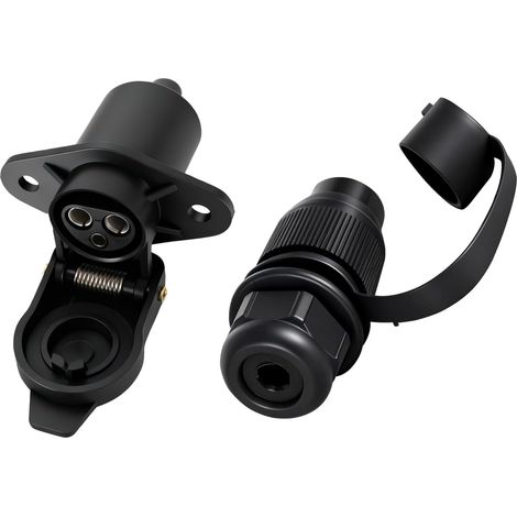 Kit Fiche et Prise pour Remorque de Véhicule 3 Pôles 12V 24V - Noir - Étanche (1/5)