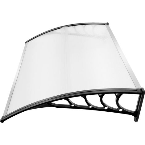 Marquesina para puerta de entrada, protección de pared, diseño de policarbonato duradero, transparente y negra. (1/2)