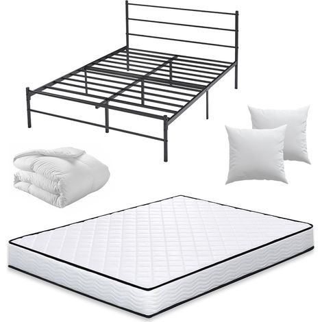 Iztoss – Ensemble lit 160x200 avec matelas 15 cm – Couette 220x240 cm – Oreillers 60x60 cm – Structure métallique robuste – Installation facile en 30 min
