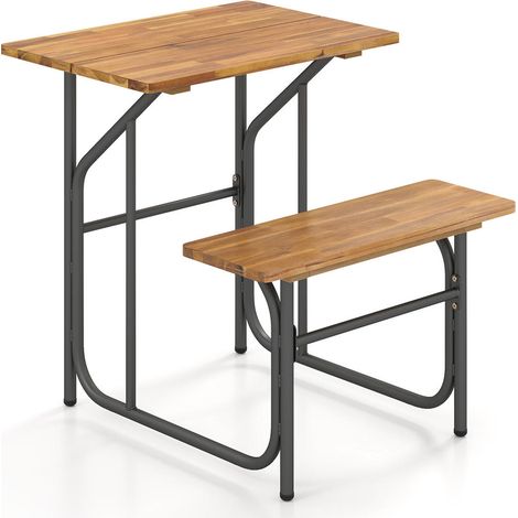 Design unilatéral, table de pique-nique avec banc en bois d'acacia, pour balcon et jardin, cadre métal stable (1/2)