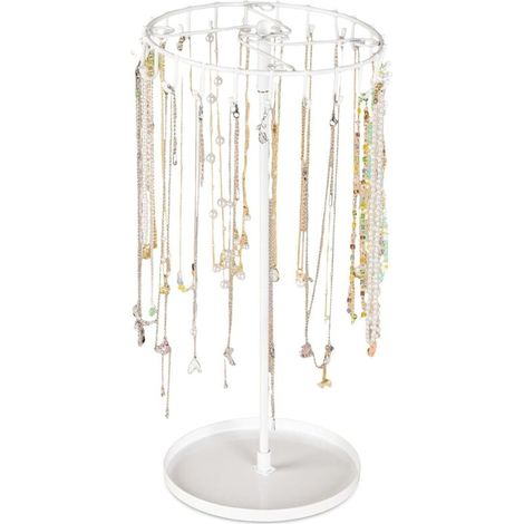 Présentoir à Bijoux, Porte Bijoux Rotatif, Presentoir Boucle d'oreille avec Plateau et 23 Crochets Presentoir pour Collier, Bracelets, Boucles d’Oreilles, Bagues (1/5)