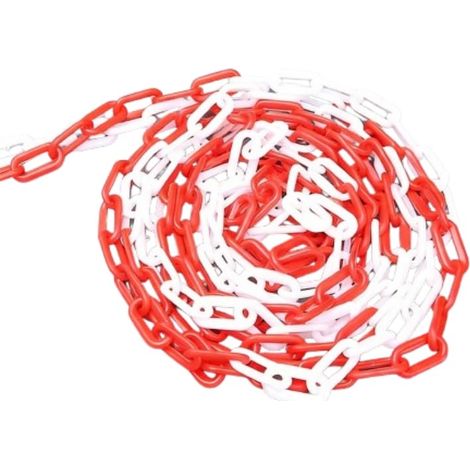 Chaîne de Signalisation en Plastique Rouge et Blanc, Chaîne en Plastique de 8 mm D'épaisseur, Chaîne de Délimitation, pour barrières dans les allées, les lieux de travail et les garages, 300cm (1/5)