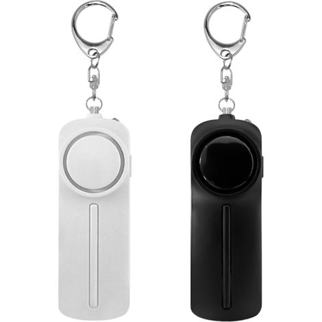 Alarme personnelle 2 pièces – 130 dB – Avec lampe torche LED – Porte-clés – Pour femmes, enfants et personnes âgées – Noir et blanc (1/4)