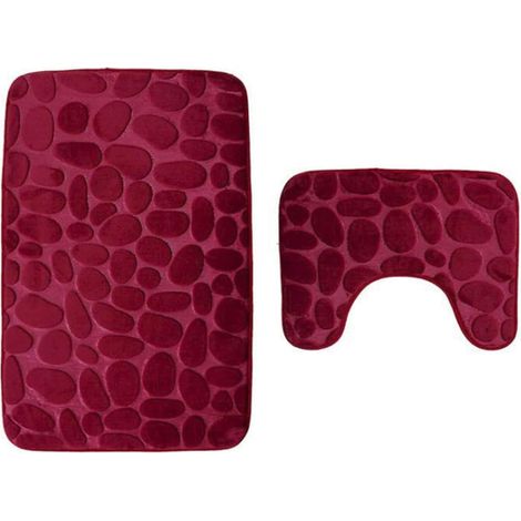 Tapis de Toilette et Tapis de Bain,2 pièces,Microfibre,Polyester,Dos en Caoutchouc antidérapant,Séchage Rapide (Vin Rouge)-Fei Yu (1/4)
