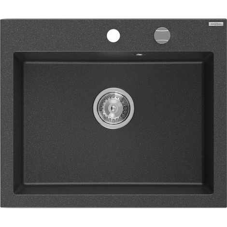Mexen Elix évier de cuisine en granit 1 bac 600 x 500 mm, noir moucheté, siphon chromé - 6525601005-76 (1/5)
