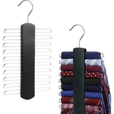 Pièce Cravates Bois Cintre, Porte Cravate, Cintre Porte, avec 20 Cloisons Métalliques et Crochet Rotatif à 360 Degrés, pour Écharpe, Accessoires (1/5)