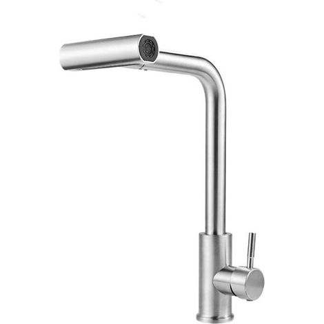 Brushed nickel cold water kitchen faucet, Kitchen mixer tap with pull-out spray head in stainless steel - 360° rotating kitchen faucet with brushed finish