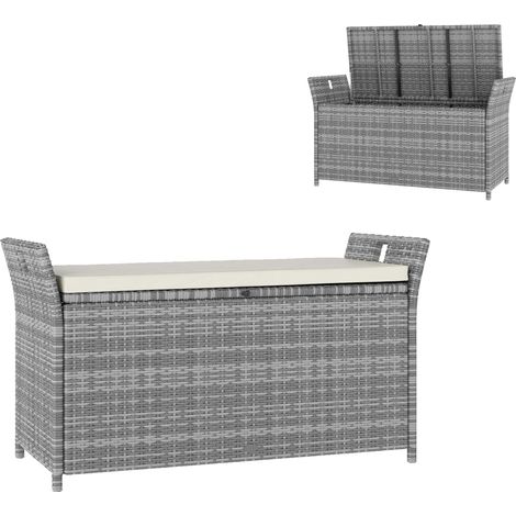 Banc coffre de rangement extérieur en résine tressée 250L avec coussin amovible, pour jardin, balcon, blanc