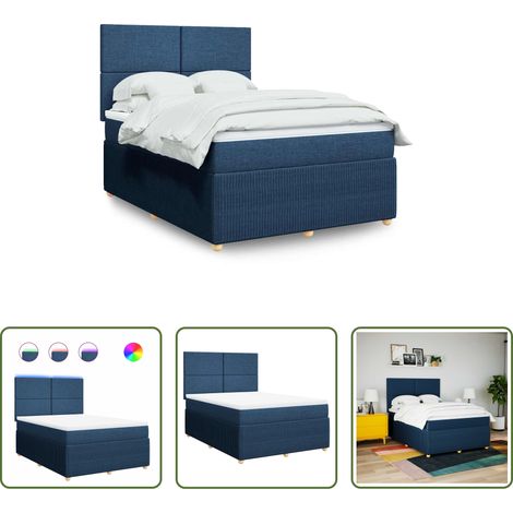 Matelas à ressorts ensachés - Sommier à lattes de lit avec matelas Bleu 140x190 cm Tissu (1/5)