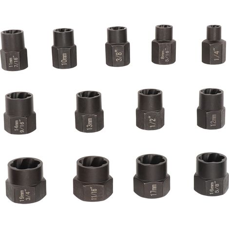 13pcs jeu professionnel d'extracteurs d'écrous à goujon en acier chromé-molybdène, outil de retrait de vis endommagées avec boîte de rangement (1/5)