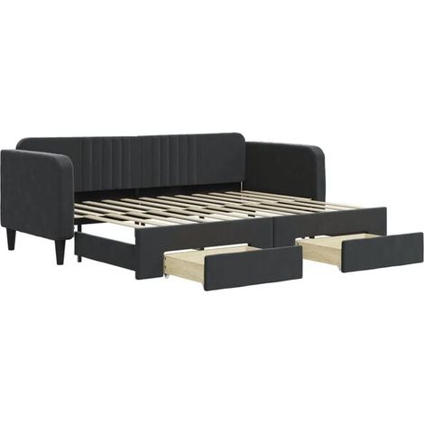 Canapé-lit avec matelas gigogne et tiroirs, matelas non inclus, noir, 80 x 200 cm (1/5)