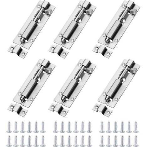 Loquet Porte,Boulons de Porte 6 Pièces Targette en Acier, Boulon à Glissière Avec des Vis,Boulons de Verrouillage de Porte, Loquet Coulissant,Serrure porte Coulissante,3 Pouces 74mm (1/5)