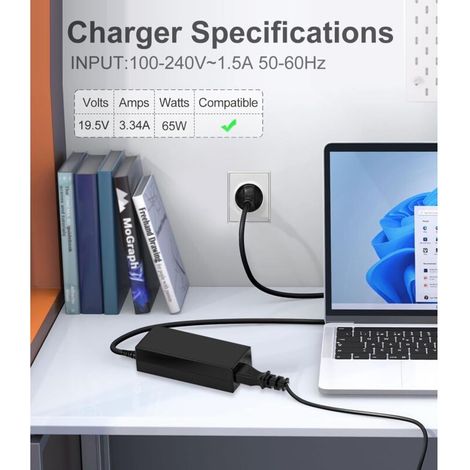 65W/45W Chargeur Ordinateur Portable,Compatible avec Dell AC Adaptateur Secteur Inspiron 11/13/14/15/17 3000 5000 7000 3583 3593 5570 5558 Latitude 3510 3410 3520 3420 Alimentation 19,5V 3,34A (1/5)