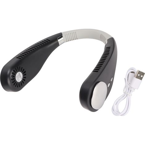 Ventilateur de cou sans pales 3 vitesses recharge USB batterie 3000mAh silencieux mains libres lumière d'ambiance bureau voyage noir (1/5)