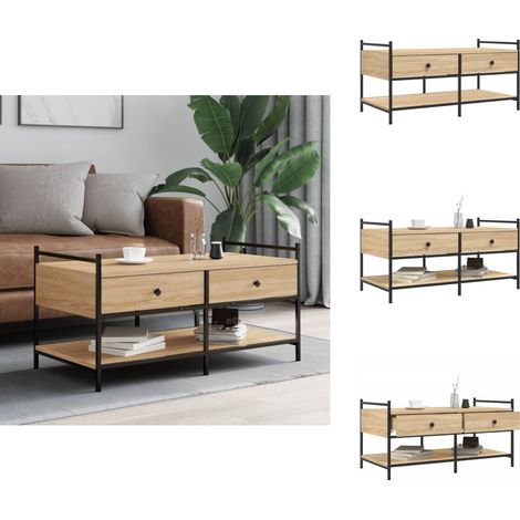 Table basse chêne sonoma 99x50x50 cm bois d'ingénierie - Table Basse - Meuble Salon - Table D'appoint - Table Ronde - Design Moderne (1/5)