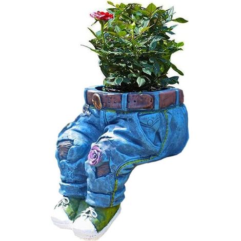 Résine Pot De Fleur Denim Jardinage Pots De Plantes Jardinière Décorative pour Extérieur Intérieur Pelouse Décor Assis Jardin Pots De Plantes Jardin (1/5)