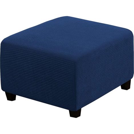 Housse de futon carrée, protection de meuble, avec bande élastique en bas, en tissu jacquard extensible à petits carrés (bleu foncé). (1/5)
