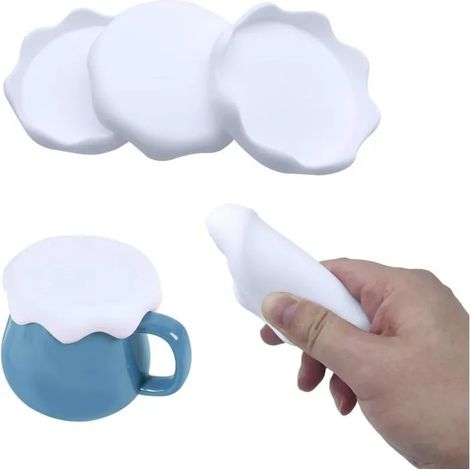 Couvercle Silicone 4 Pièces, Blanc Neige, Anti-Poussière pour Boissons, Pots, Verres et Tasses (Dia - Blanc - Diamètre intérieur 8cm (1/3)
