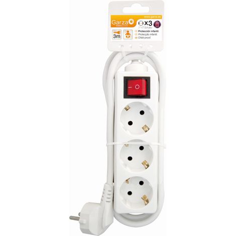 Garza Basic Power - Regleta Base múltiple de 3 tomas con interruptor 1,5mmX3m Color Blanco