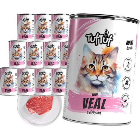 Comida húmeda para gatos TufTuf. Carne enlatada para sándwiches con ternera, 12 unidades de 400 g. (1/2)