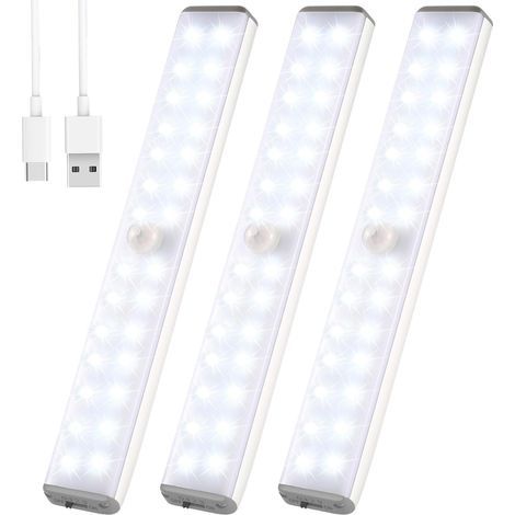 Lampe Placard 28LED Lampe avec détecteur de mouvements avec Crochet et Adhésives Bande Magnétique fonction Rechargeable par USB, Lumière blanche Leds (1/5)