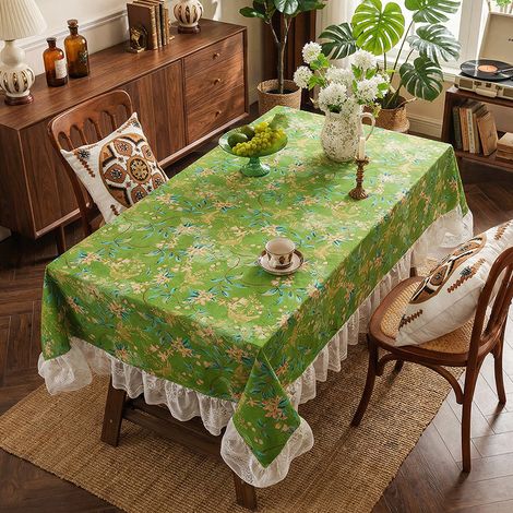 Nappe décorative en dentelle à fleurs vertes, petite table de chevet, table basse, nappe décorative (135x135cm) (1/4)