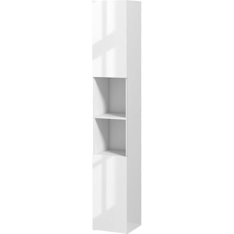 Meuble de salle de bain haut et étroit avec portes et étagères réglables 30 x 30 x 81,5 cm Blanc brillant (1/5)