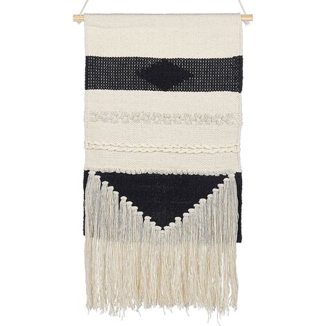 Décoration Murale Boho Faite Main avec Pompons en Coton Beige et Noir Daska (1/5)