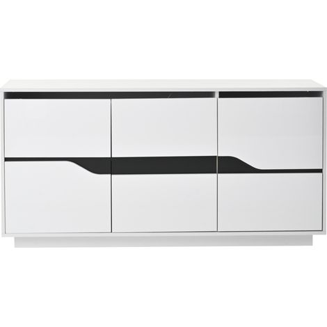 Credenza soggiorno 140 x 40 x 70 cm bianco e nero con 3 ante, LED e ripiani regolabili (1/5)