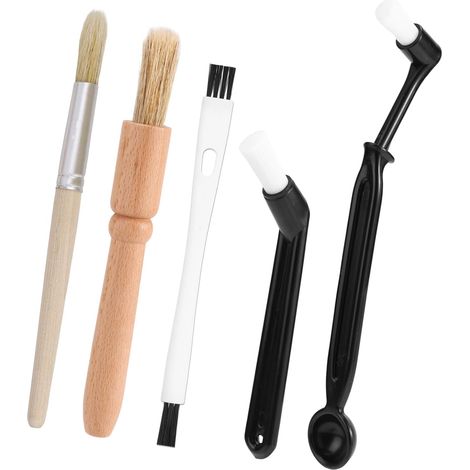 Juego de 5 cepillos de limpieza para cafetera, juego de cepillos de cerdas de jabalí para máquina de espresso y molinillo, con mango de madera, adecuados para cafeterías, accesorios de barista y limpi (1/5)