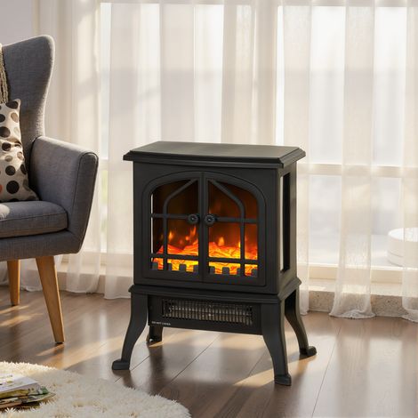 Caminetto elettrico 900/1800W con effetto fiamma 3D, termostato regolabile, visibile da finestre, per ambienti da 15-30㎡, colore nero. (1/5)