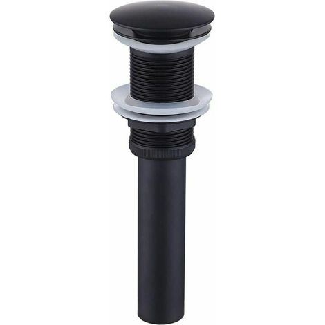 Desagüe de lavabo de baño sin rebosadero, tapón de desagüe emergente, universal, latón negro (1/4)