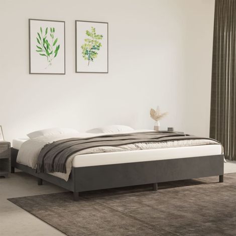 Cadre De Lit Moderne: King Size - Lit Double - Gris foncé 200 x 200 cm Velours Chic-709344 (1/5)