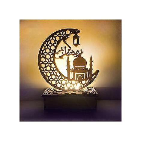 Handgefertigte 3D-LED-Lichterkette aus Holz mit Mond und Sternen, Ramadan-Mubarak-Lampendekoration, Heim-, Party-, Schlafzimmer- und Eid-Dekoration als Geschenk für Muslime